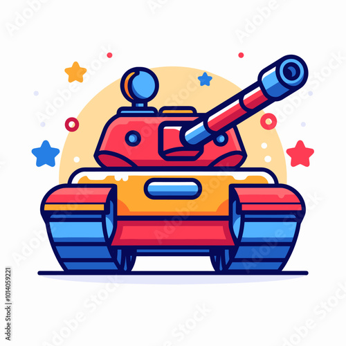 Cartoon tank icon isolated on white background. Vector illustration in flat style.