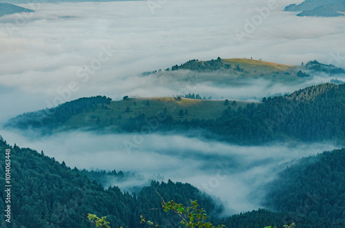 Fototapeta Naklejka Na Ścianę i Meble -  Mountain Peaks Above the Clouds at Dawn