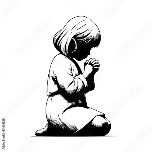 Girl praying on her knees