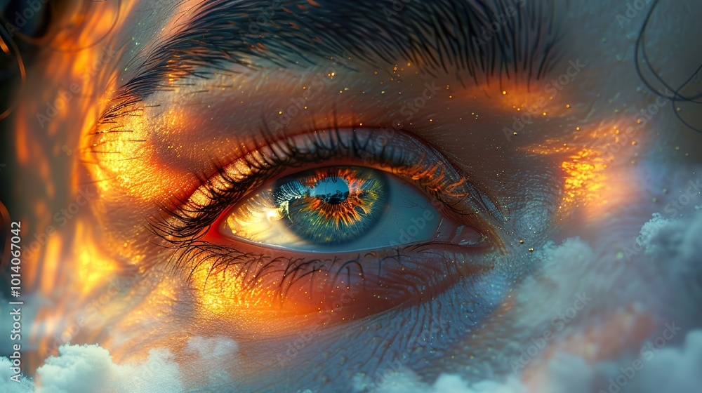 Close-up of a Dreamy Eye with Sky Reflections Close-up of a Dreamy Eye with Sky Reflections