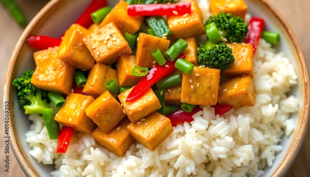 Delicious Tofu Stir-Fry with Broccoli, Snow Peas, and Sesame Seeds, a Healthy and Tasty Meal Delicious Tofu Stir-Fry with Broccoli, Snow Peas, and Sesame Seeds, a Healthy and Tasty Meal