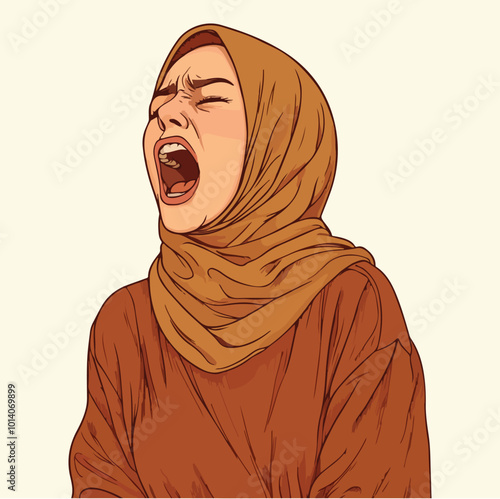 A woman with hijab yelling illustration