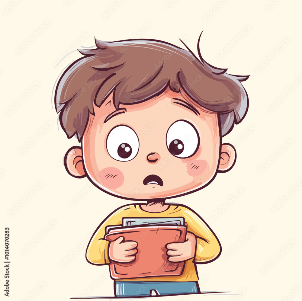 A boy with book looks confuses illustration A boy with book looks confuses illustration