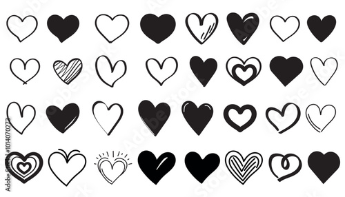 Collection of different black heart illustration, Hand drawn hearts.Vector symbol icon set. illustration design. eps 10.