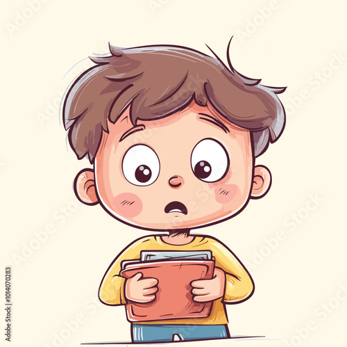 A boy with book looks confuses illustration