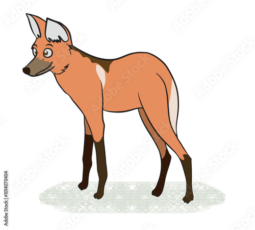 Cartoon illustration of a Maned Wolf. That is a typical animal of the Cerrado and the largest canid in South America in Brazil. Tranparent background.