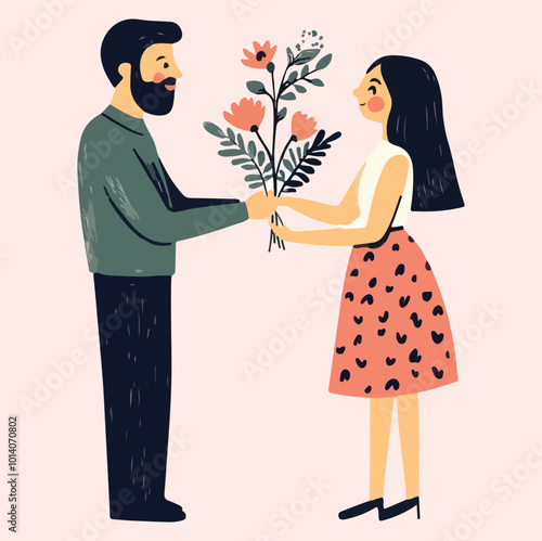 A man giving flower to his girlfriend illustration