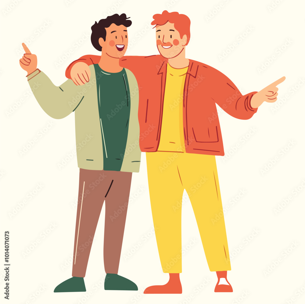 Two men best friend enjoying together concept illustration Two men best friend enjoying together concept illustration