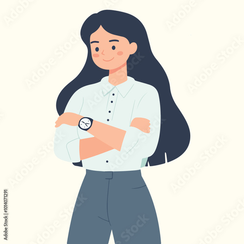 Business woman wearing watch time management concept illustration