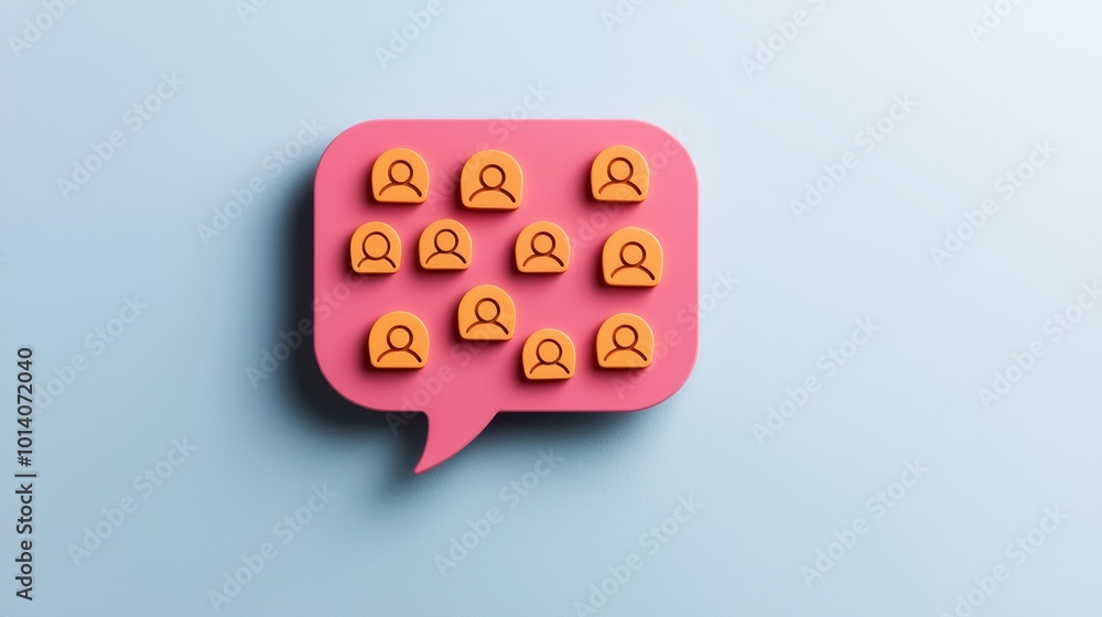 Colorful speech bubble with user icons representing communication and social interaction. Colorful speech bubble with user icons representing communication and social interaction.