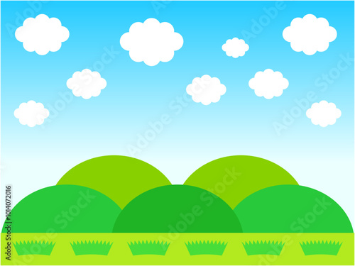 山と草むらの風景イラスト素材