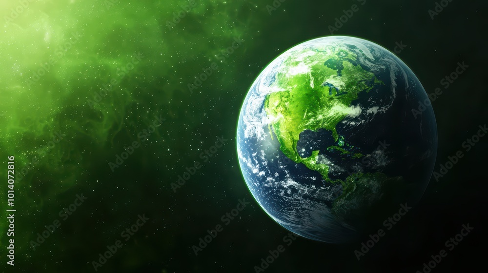 Earth in space with vibrant green hues, showcasing the beauty and fragility of our planet. Earth in space with vibrant green hues, showcasing the beauty and fragility of our planet.
