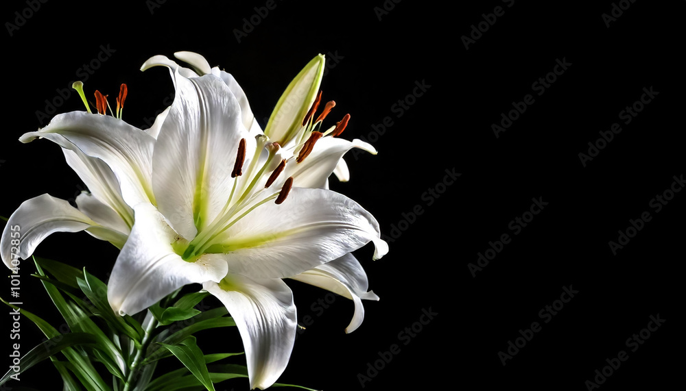 Obraz premium white lilies on a solid black background