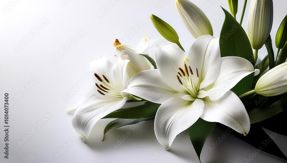 Fototapeta premium white lilies on a solid white background