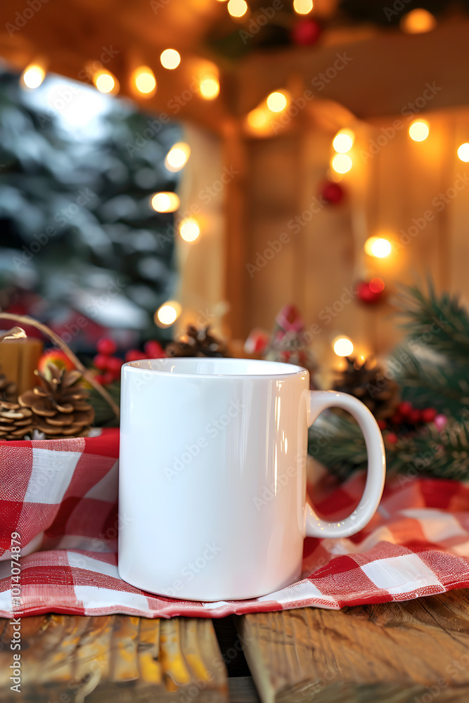 Christmas mockup white mug on christmas background Christmas mockup white mug on christmas background