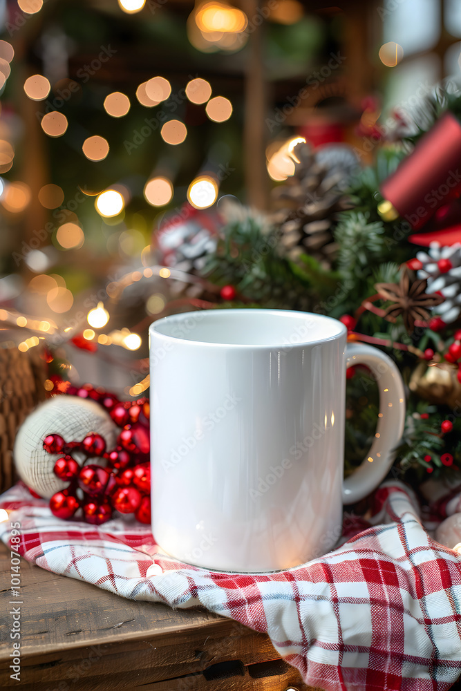 Christmas mockup white mug on christmas background Christmas mockup white mug on christmas background