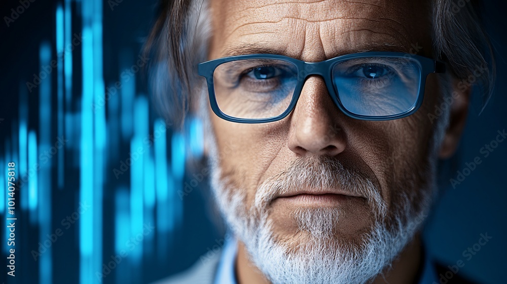 A businessman executive in deep thought, surrounded by floating digital interfaces showing real-time analytics and futuristic data projections, A businessman executive in deep thought, surrounded by floating digital interfaces showing real-time analytics and futuristic data projections,