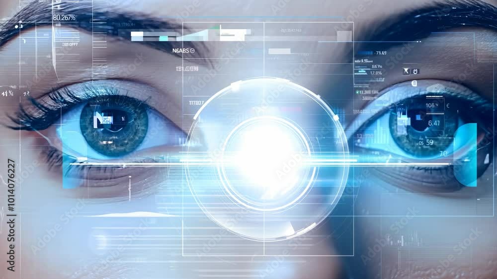 Holographic glowing eyes AI computer vision virtual reality eye eyelid ...