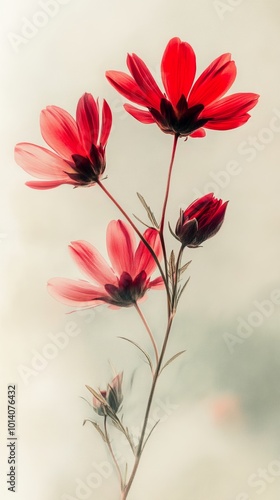 Red wildflowers on a light background, soft focus, nature concept