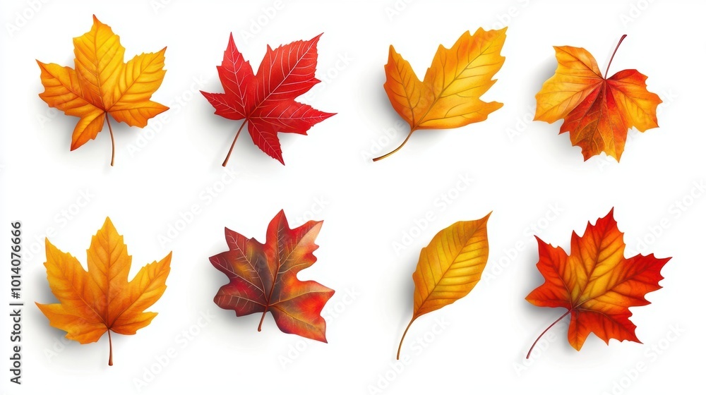 Vibrant autumn leaves collection on white background Vibrant autumn leaves collection on white background