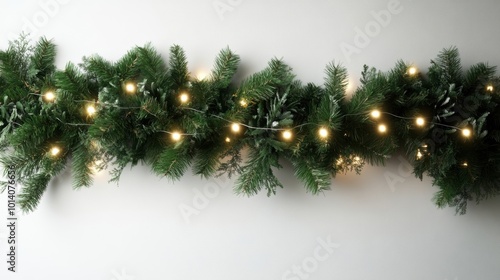 Wallpaper Mural Festive christmas garland with pine branches and twinkling lights on white background Torontodigital.ca