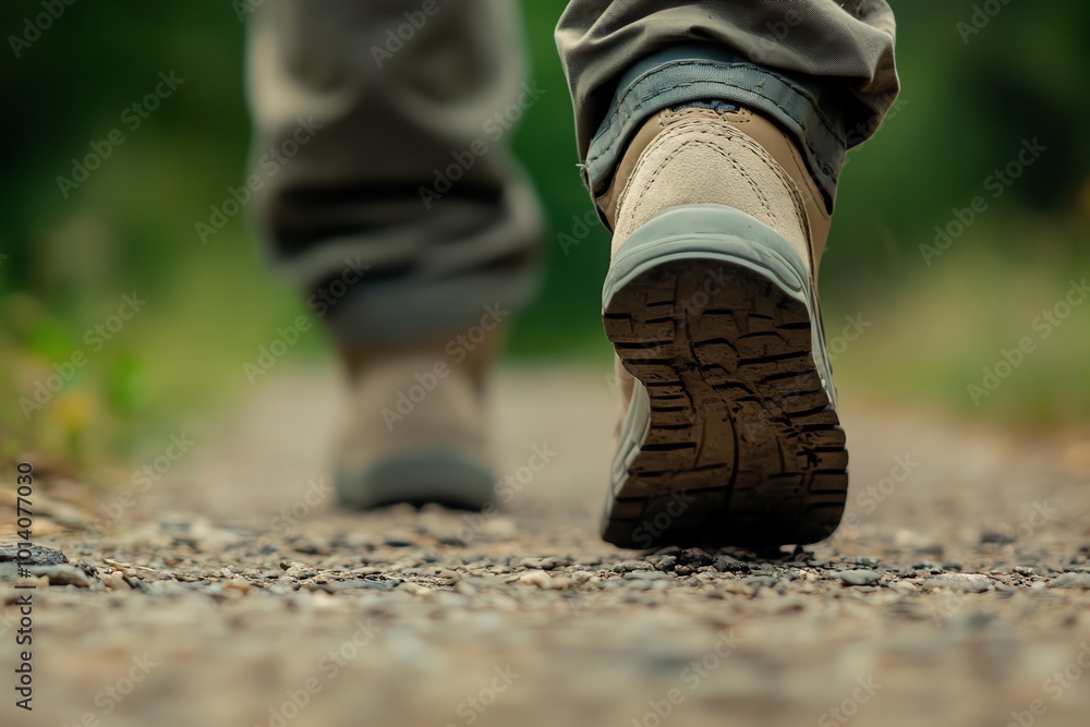 Close-up of boots walking on a gravel path, symbolizing adventure, exploration, and the journey through natural landscapes. Close-up of boots walking on a gravel path, symbolizing adventure, exploration, and the journey through natural landscapes.