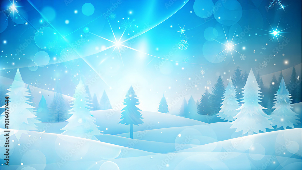 Abstract winter landscape with glowing trees and stars in blue hues. Abstract winter landscape with glowing trees and stars in blue hues.