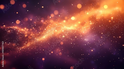 Vibrant cosmic glow: abstract orange and purple space nebula with sparkling light particles