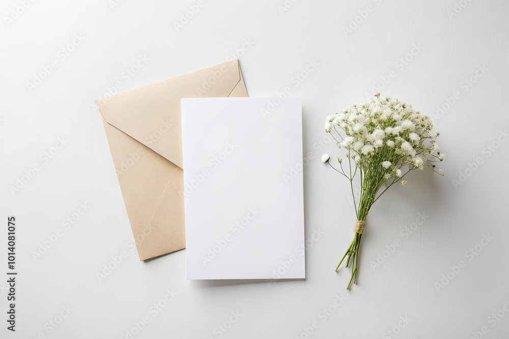 Blank Paper Card With Beautiful White Flowers Bouquet. Blank Paper Card With Beautiful White Flowers Bouquet.
