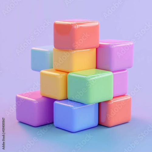 3D Building Blocks Icon: Child's Creative Toy Illustration Logo