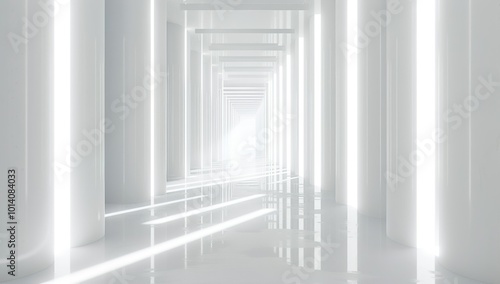 3d render, abstract futuristic background with white columns and glowing...