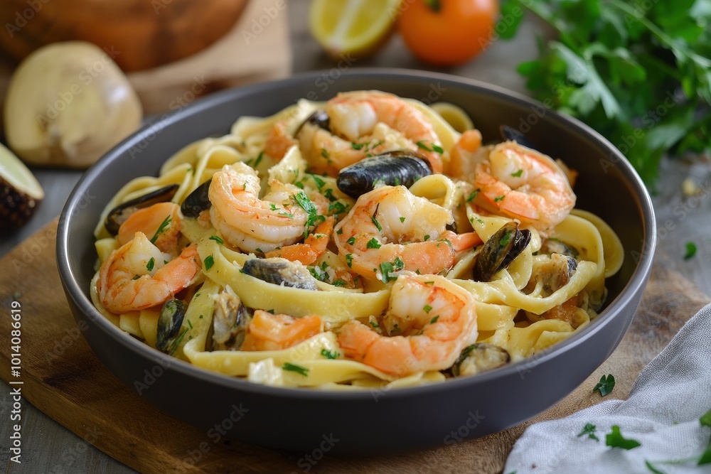 fettuccine with Shrimp and mussel - generative ai fettuccine with Shrimp and mussel - generative ai