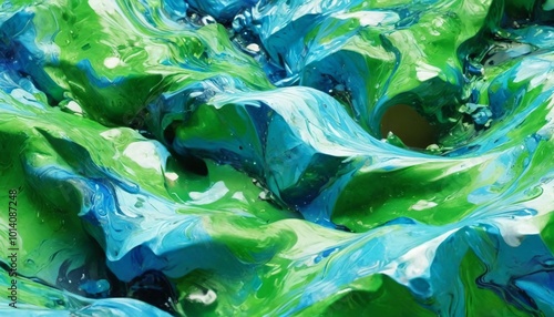 Bright green and icy blue with reflective lacobel elements evoke the freshness of New Year�s celebrations filled with hope, Generative AI photo