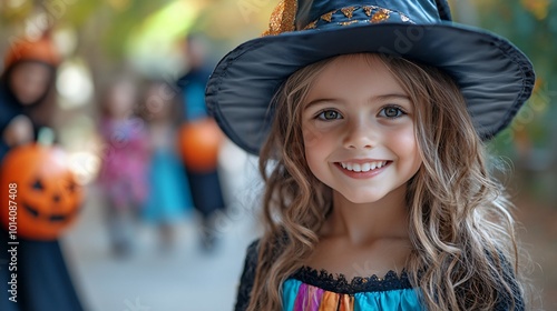 portrait of girl in witch costume for Halloween