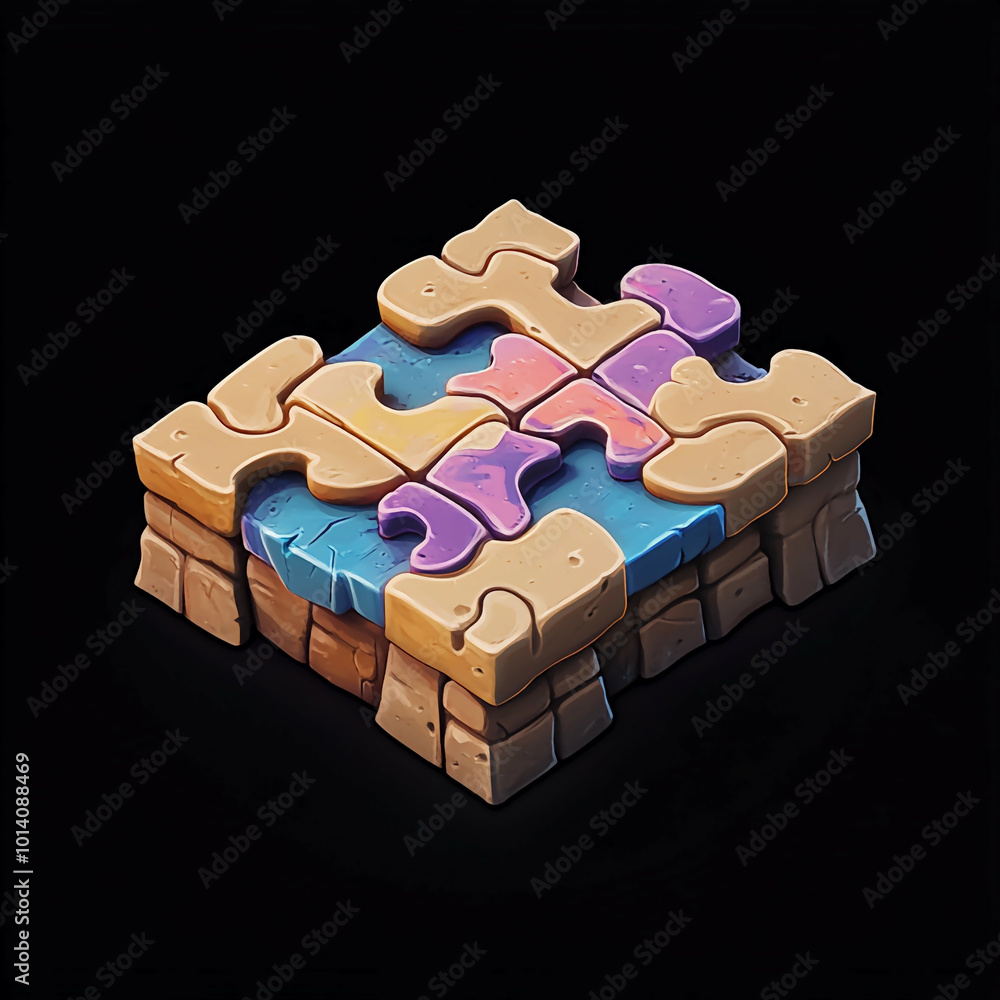Fototapeta premium 3D Puzzle Game Icon: Brain Teaser and Fun Activity Illustration Logo