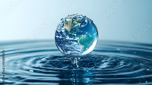 Water droplets forming continents on a globe, emphasizing the global interconnectedness of water resources photo