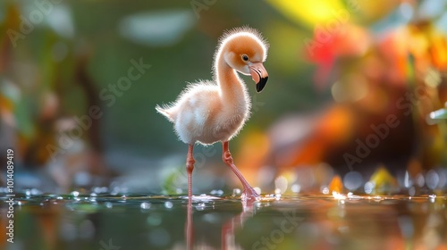 Baby Flamingo Walking in Shallow Water photo