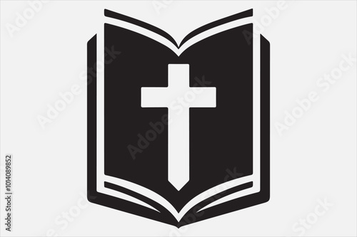 Silhouette of an open book with a cross symbol.