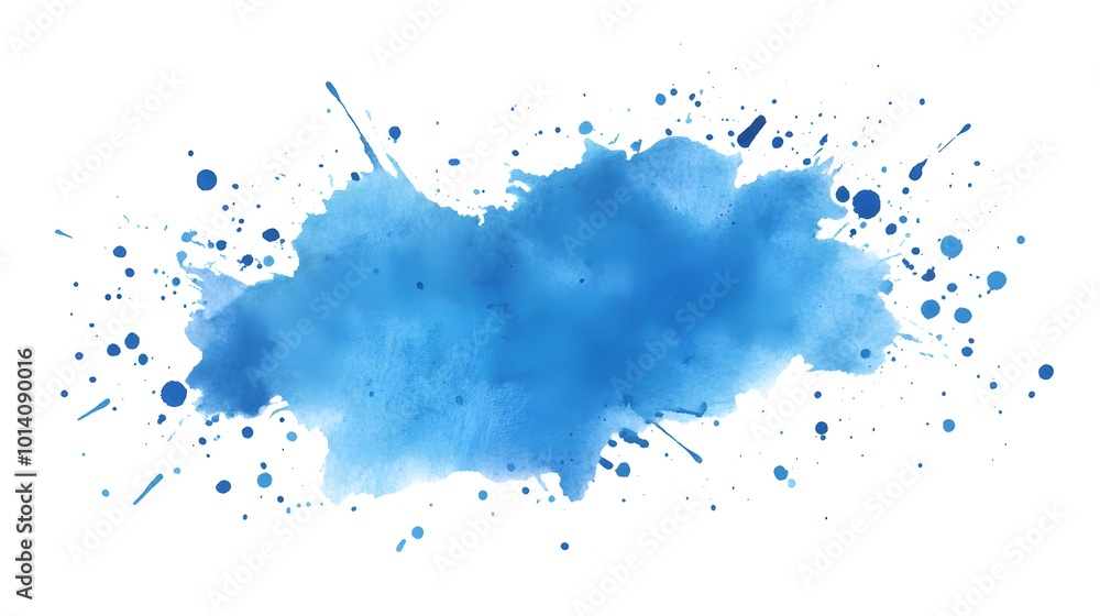 Fototapeta premium Watercolor stain with blue paint splatter, featuring a vibrant, abstract design with dynamic splatter effects