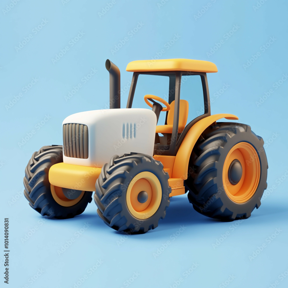 Obraz premium 3D Tractor Icon: Agricultural and Farming Equipment Illustration Logo