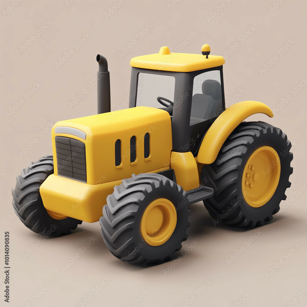 Obraz premium 3D Tractor Icon: Agricultural and Farming Equipment Illustration Logo