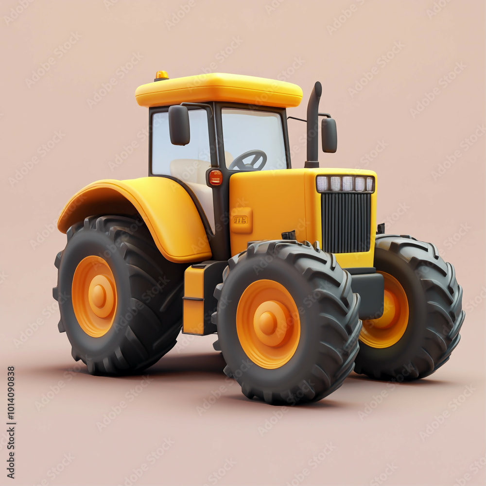 Obraz premium 3D Tractor Icon: Agricultural and Farming Equipment Illustration Logo