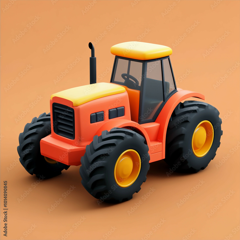 Obraz premium 3D Tractor Icon: Agricultural and Farming Equipment Illustration Logo