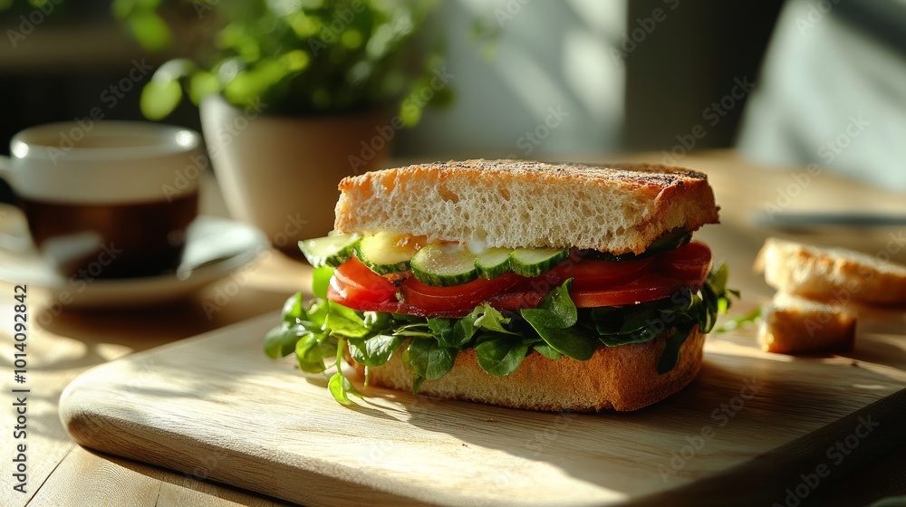 Lunch of sandwiches and coffee Lunch of sandwiches and coffee