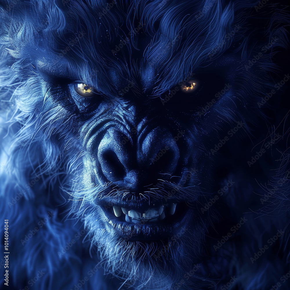 A fearsome creature with sharp teeth and glowing eyes emerges from shadows in a misty forest at night. Its intense gaze and dark fur create a captivating yet eerie atmosphere in the woods. A fearsome creature with sharp teeth and glowing eyes emerges from shadows in a misty forest at night. Its intense gaze and dark fur create a captivating yet eerie atmosphere in the woods.