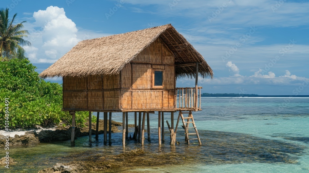 A rustic stilt house perched over shallow turquoise waters near lush greenery, embodying tranquil island living and natural coastal beauty.
A rustic stilt house perched over shallow turquoise waters near lush greenery, embodying tranquil island living and natural coastal beauty.