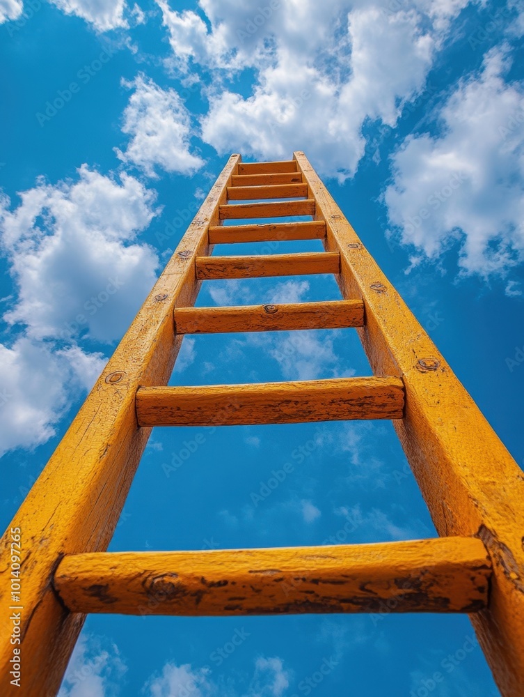 Ladder that is leaning up against a blue sky Ladder that is leaning up against a blue sky