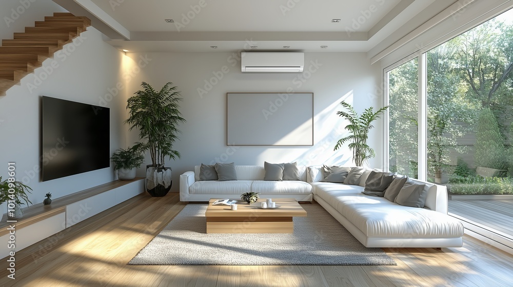 Fototapeta premium Air conditioning source heat pump split installed in the living room