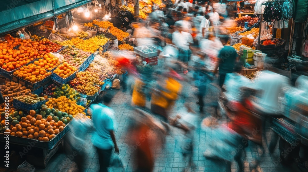 Fototapeta premium Busy Market in Motion