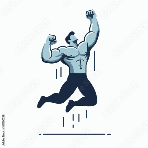 Strong man raising his arms